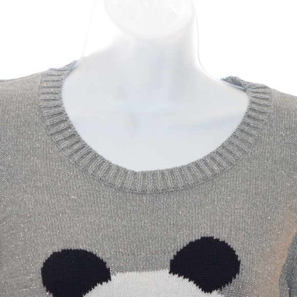 Sweater Project Panda Bear Sweater Crew Neck Silver Metallic Lurex Grey Black S - Picture 10 of 16